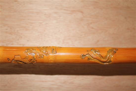 A Japanese carved bamboo walking stick, 36in.